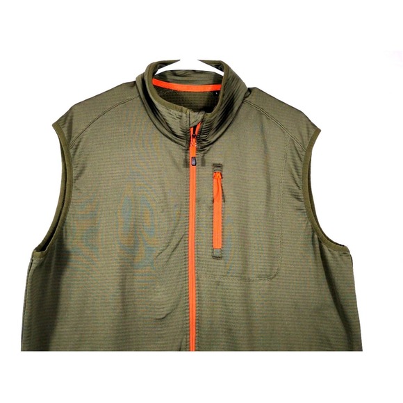 Orvis Size L Mens Grid Fleece Vest Olive Green Orange Full Zip Outdoor Hiking - Picture 11 of 12